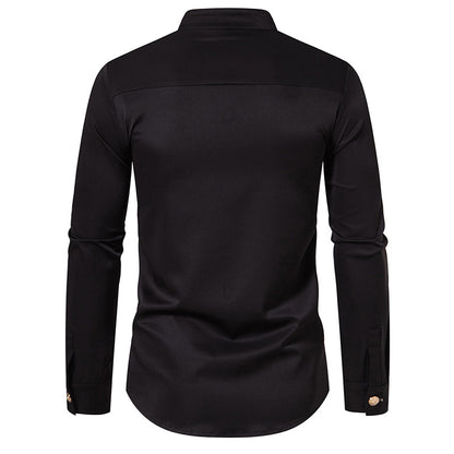 Men Turtleneck Double Buttons Long Sleeves Shirt