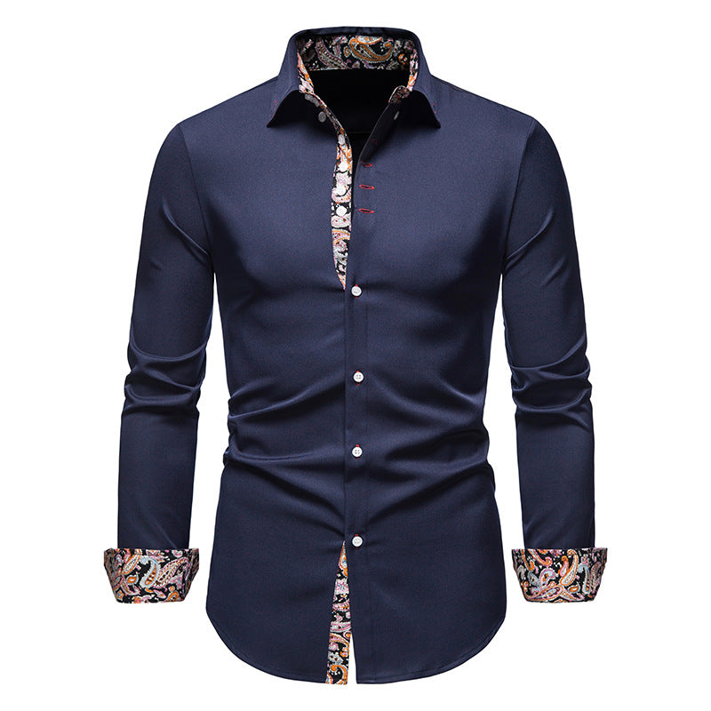 Men Turnover Collar Long Sleeves Shirt