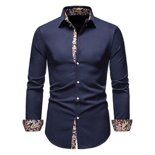 Men Turnover Collar Long Sleeves Shirt