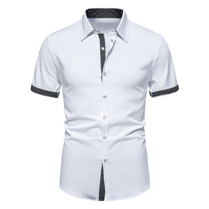 Men Turnover Collar Dots Short Sleeves Shirt