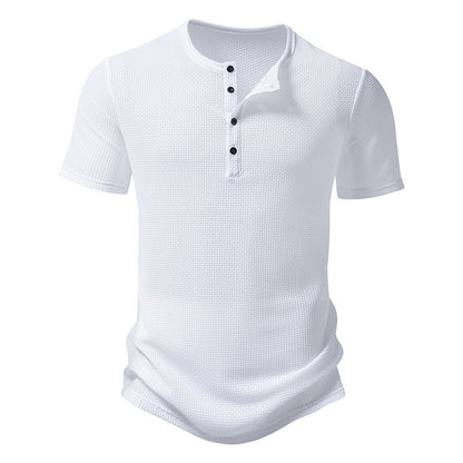 Men Crewneck Buttons Short Sleeves T-Shirt