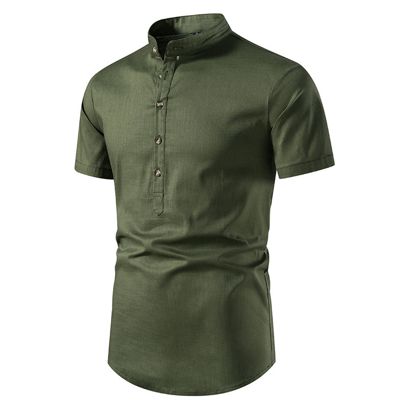 Men Turtleneck Buttons Short Sleeves T-Shirt