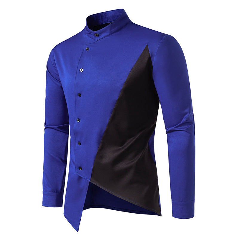 Men Bicolor Asymmetry Turtleneck Long Sleeves Shirt