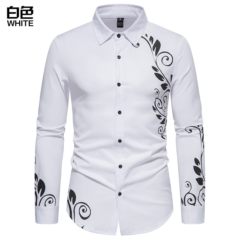 Men Floral Fabric Prints Turnover Collar Long Sleeves Shirt