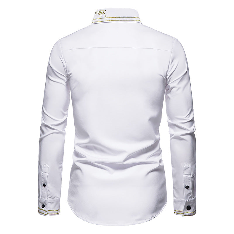 Men Embroidery Turnover Collar Long Sleeves Shirt