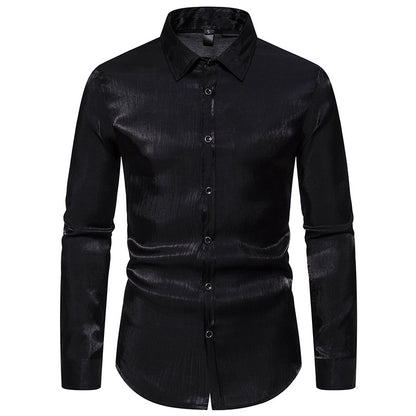 Men Turnover Collar Glossy Long Sleeves Shirt