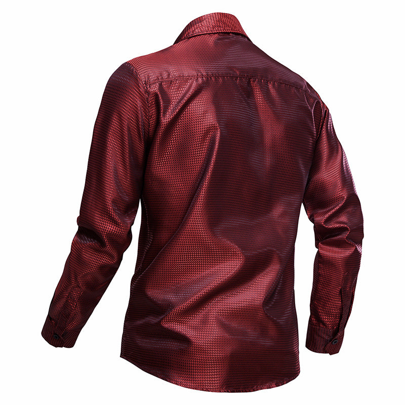 Men Turnover Collar Glossy Long Sleeves Shirt