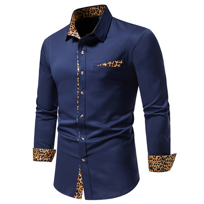 Men Turnover Collar Leopard Patterns Long Sleeves Shirt