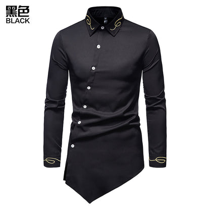 Men Turnover Collar Oriental Incline Long Sleeves Shirt