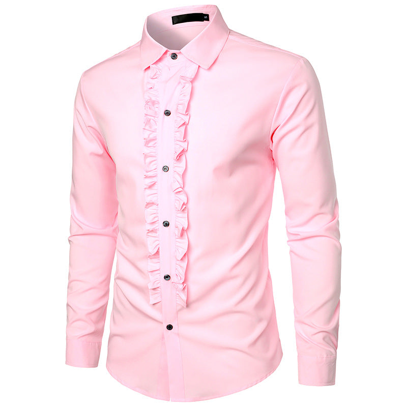 Men Groom Wedding Turnover Collar Long Sleeves Shirt