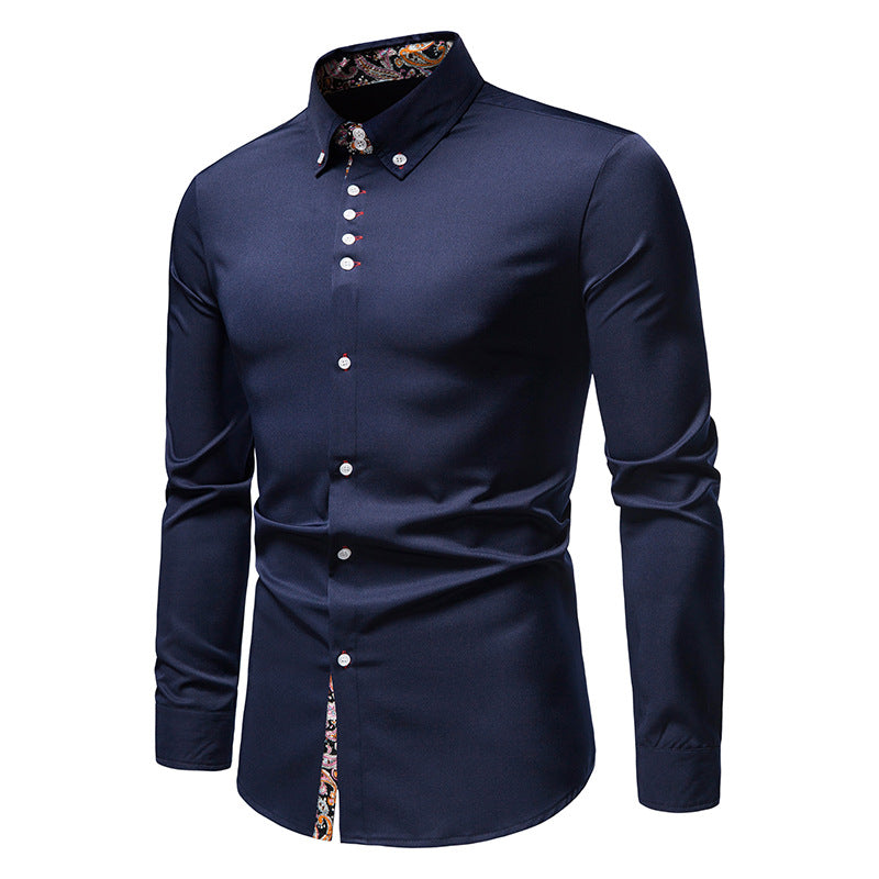 Men Turnover Collar Long Sleeves Shirt