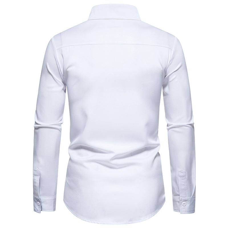 Men Bicolor Patterns Turnover Collar Long Sleeves Shirt