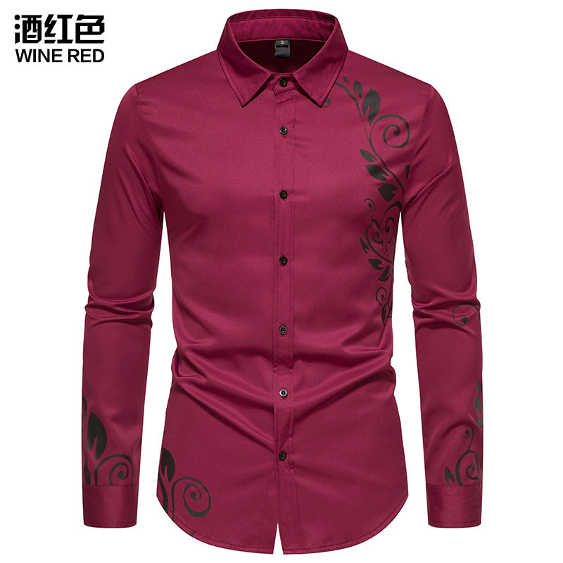 Men Floral Fabric Prints Turnover Collar Long Sleeves Shirt