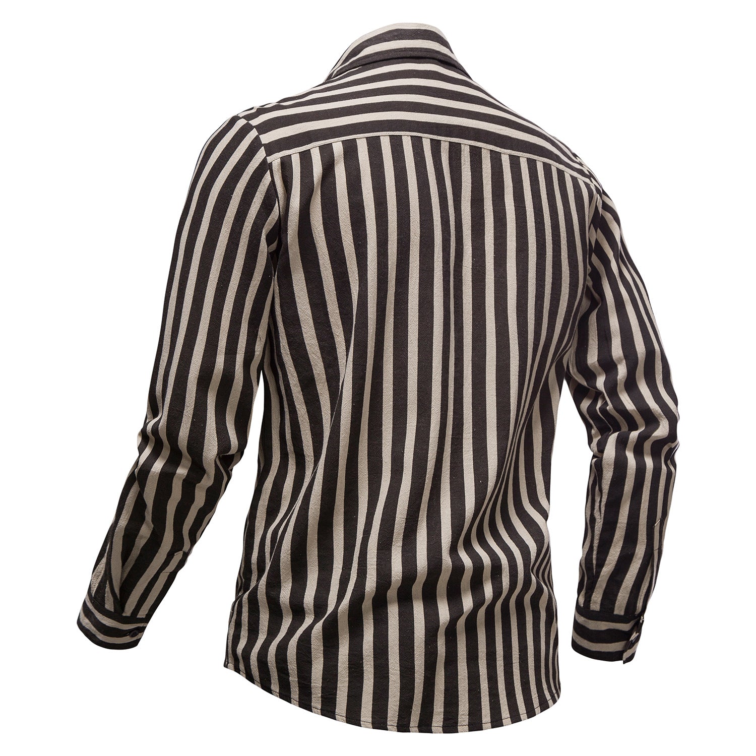 Men Turnover Collar Pockets Stripes Long Sleeves Shirt