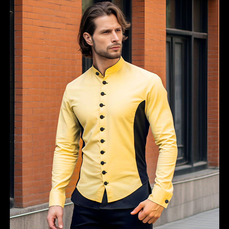 Men Bicolor Turtleneck Long Sleeves Shirt