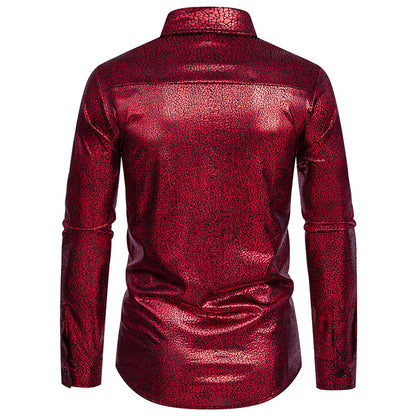 Men ʯ Patterns Glossy Turnover Collar Long Sleeves Shirt