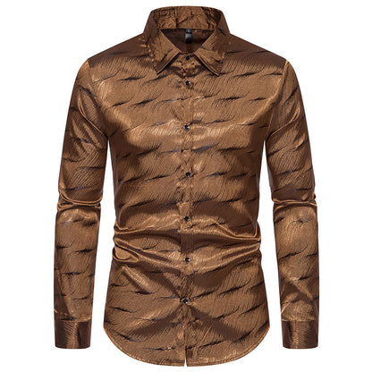 Men Turnover Collar Glossy Long Sleeves Shirt