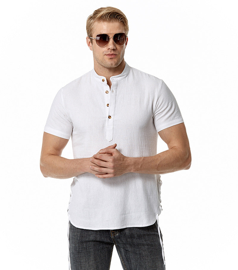 Men Crewneck Buttons Short Sleeves T-Shirt