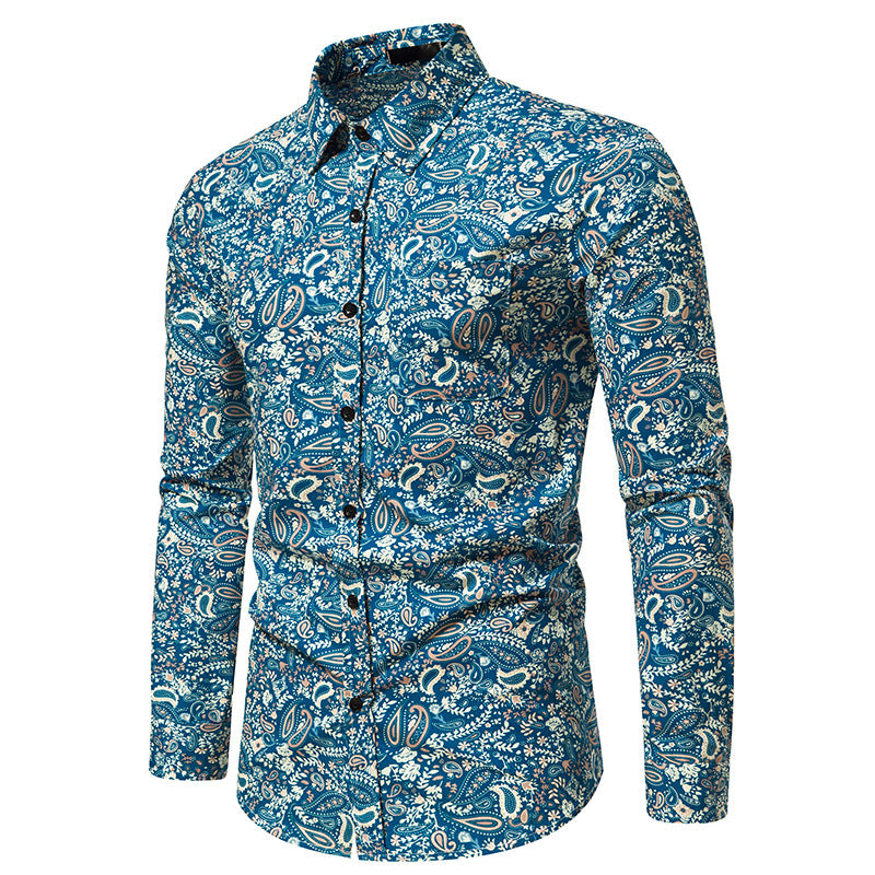 Men Turnover Collar Prints Long Sleeves Shirt