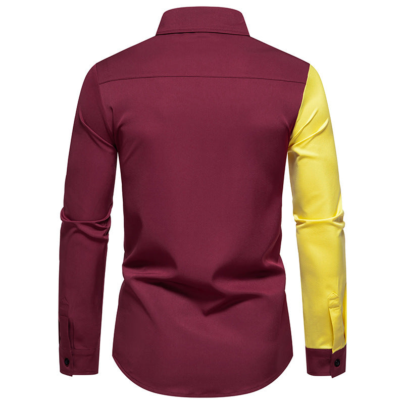 Men Turnover Collar Patchwork Long Sleeves Shirt