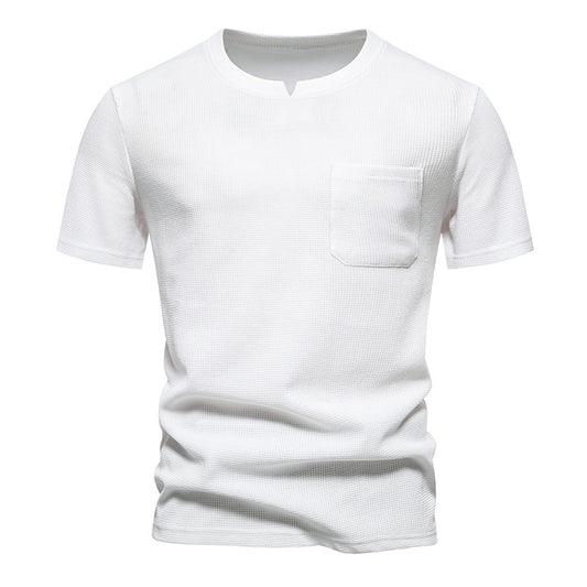 Men Crewneck V-Neck Pockets Short Sleeves T-Shirt