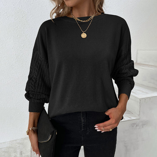 Women Sweaters Kniting Round Collar Pullover Plain Twist