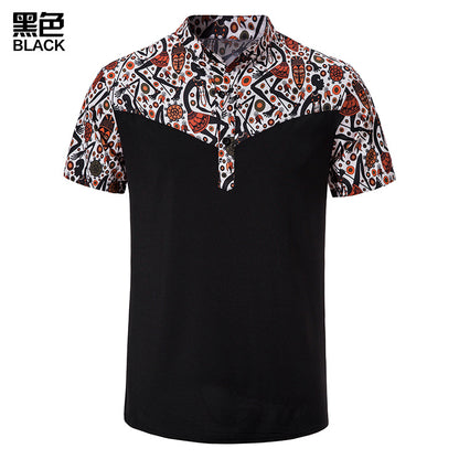 Men Turtleneck Buttons Short Sleeves Sandbeach T-Shirt