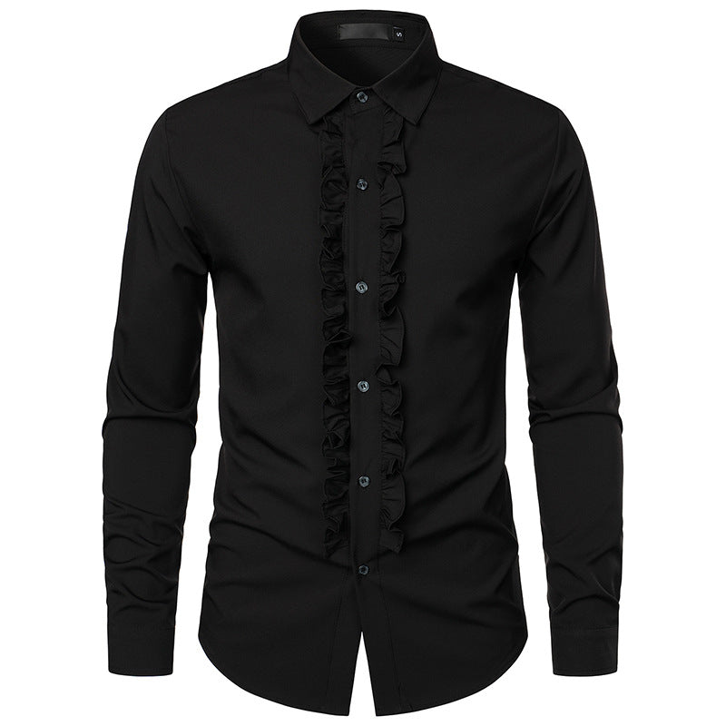 Men Groom Wedding Turnover Collar Long Sleeves Shirt