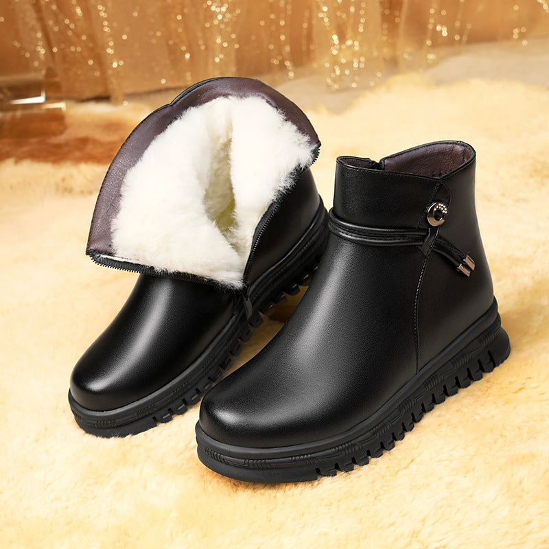 Women's Ankle Boots Warm Fluff Zippers Wedge Booties