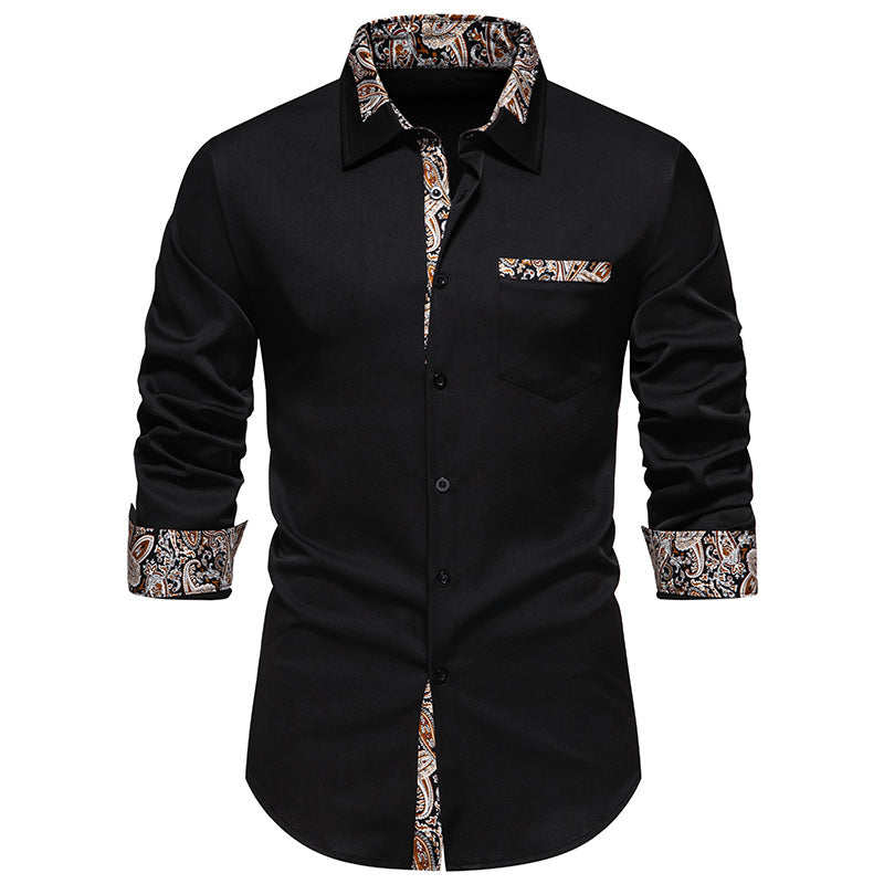 Men Turnover Collar Long Sleeves Shirt