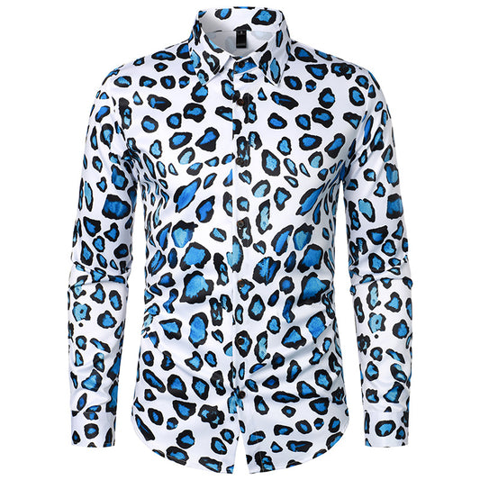 Men Turnover Collar Leopard Patterns Long Sleeves Shirt