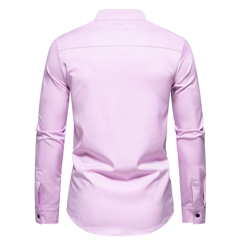 Men Turtleneck Patchwork Long Sleeves Shirt