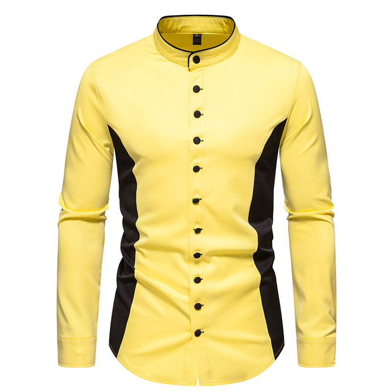 Men Turtleneck Patchwork Bicolor Long Sleeves Shirt