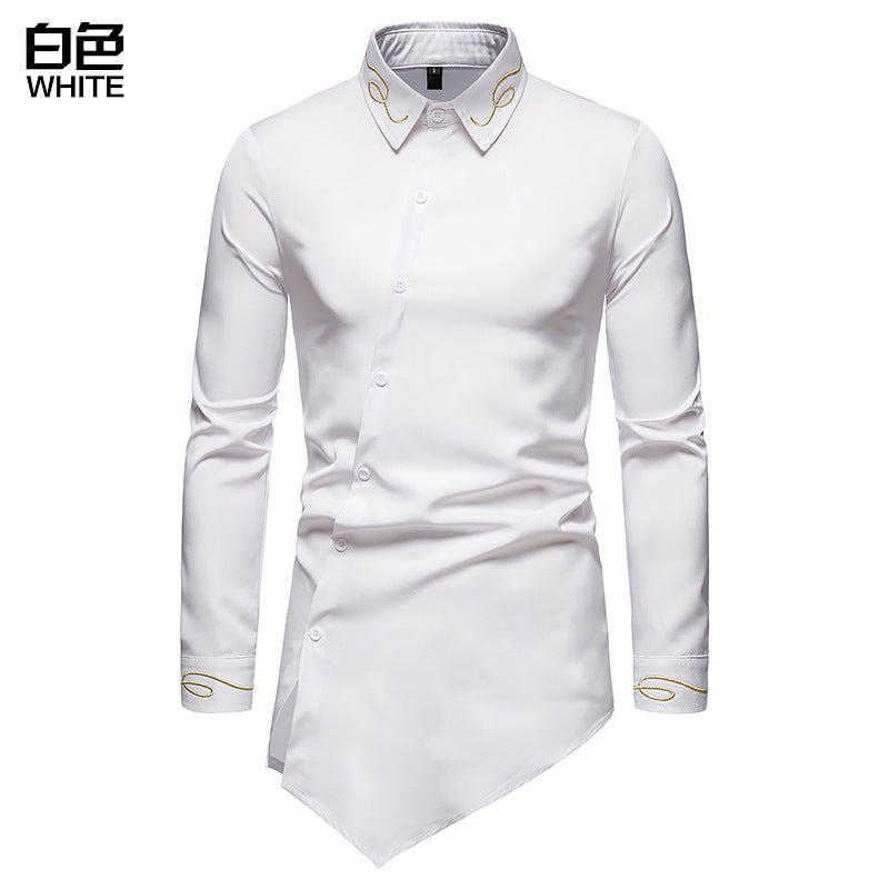 Men Turnover Collar Oriental Incline Long Sleeves Shirt