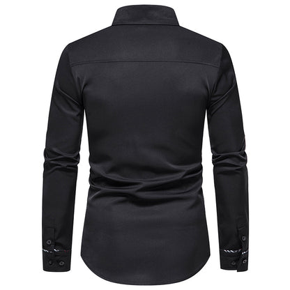 Men Turnover Collar Stripes Long Sleeves Shirt