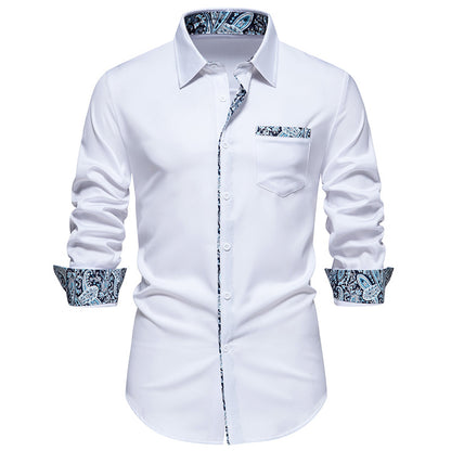 Men Bicolor Patterns Turnover Collar Long Sleeves Shirt