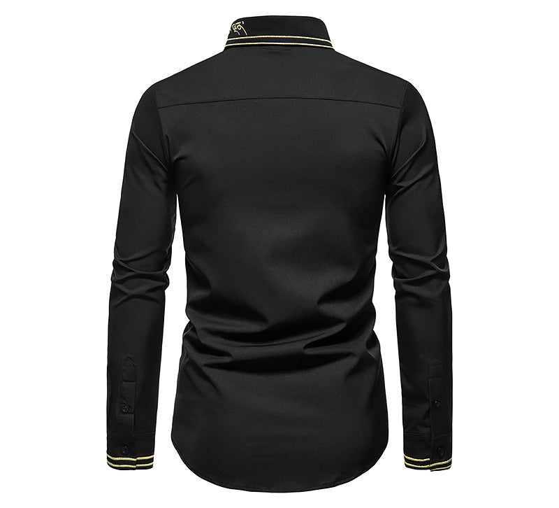 Men Embroidery Turnover Collar Long Sleeves Shirt