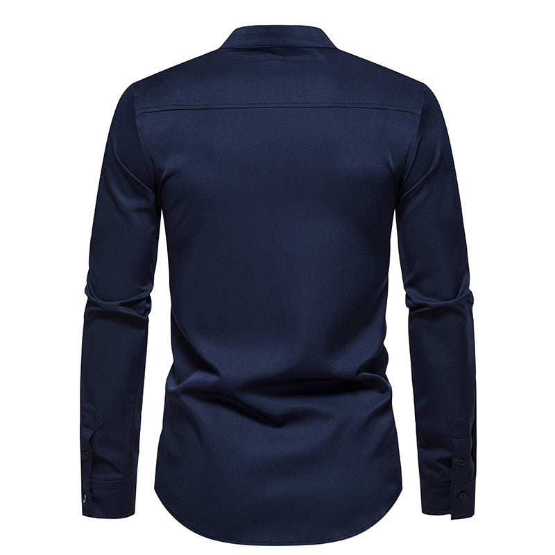 Men Embroidery Floral Fabric Turtleneck Long Sleeves Shirt