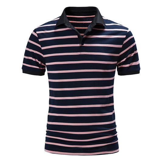 Men Turnover Collar Stripes Short Sleeves T-Shirt