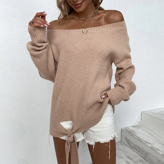 Women Sweaters Kniting Pullover Plain Open Shoulders Long Sleeve
