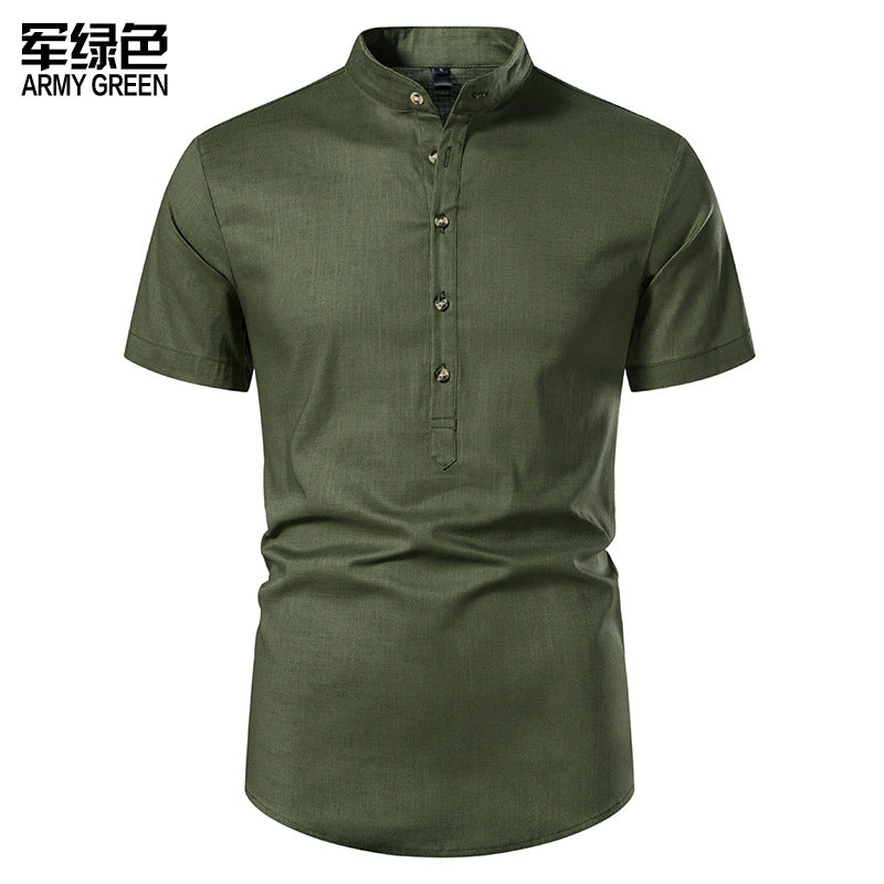 Men Turtleneck Buttons Short Sleeves T-Shirt