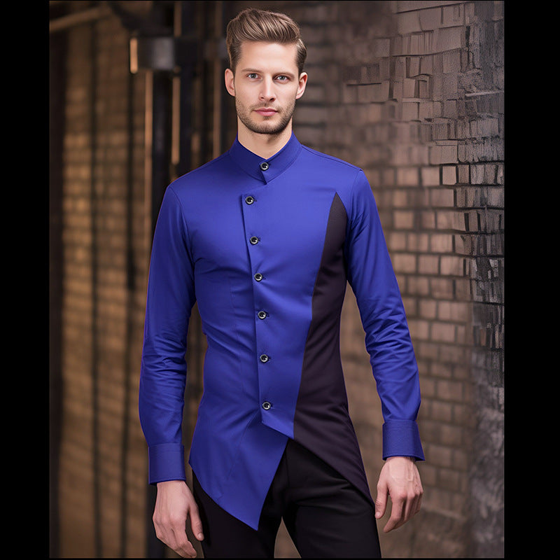 Men Bicolor Asymmetry Turtleneck Long Sleeves Shirt