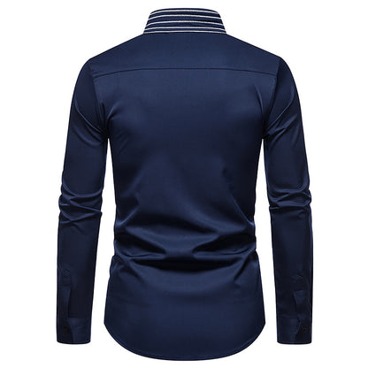 Men Embroidery Wings Turnover Collar Long Sleeves Shirt