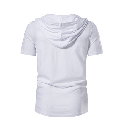 Men Short Sleeves Drawstring Hoody T-Shirt