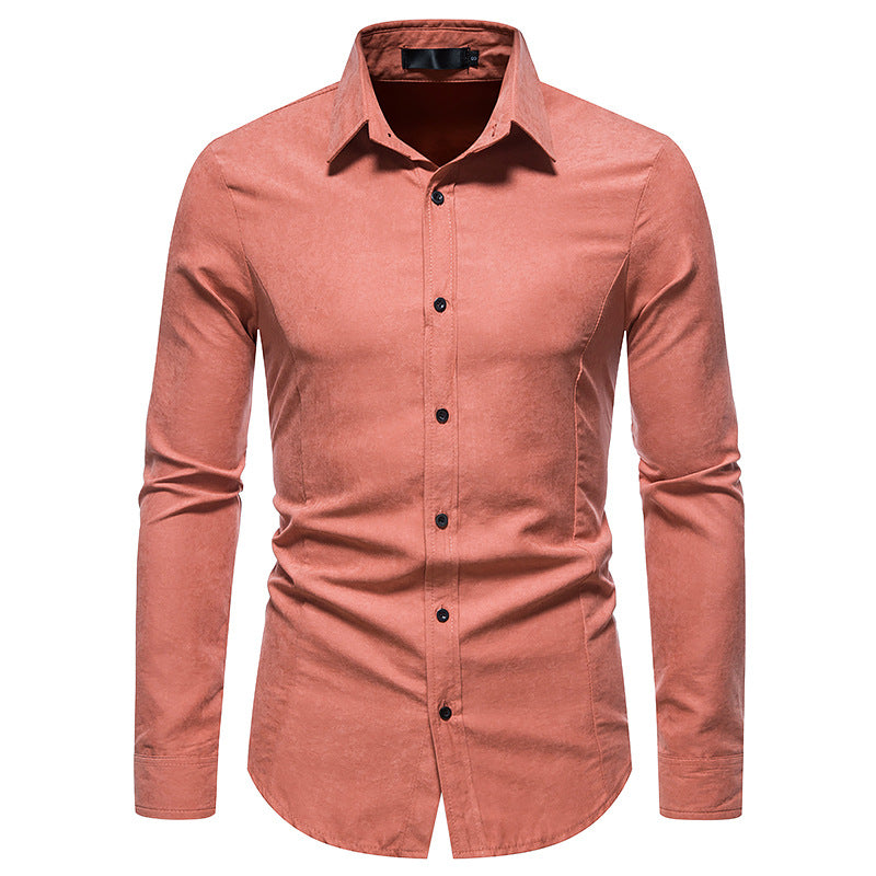 Men Turnover Collar Slim Long Sleeves Shirt