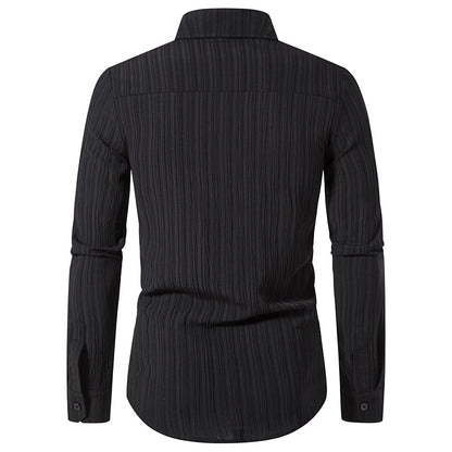 Men Turnover Collar Stripes Long Sleeves Shirt