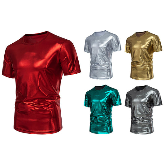 Men Crewneck Glossy Short Sleeves T-Shirt