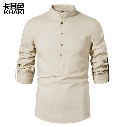 Men Turtleneck Buttons Long Sleeves T-Shirt