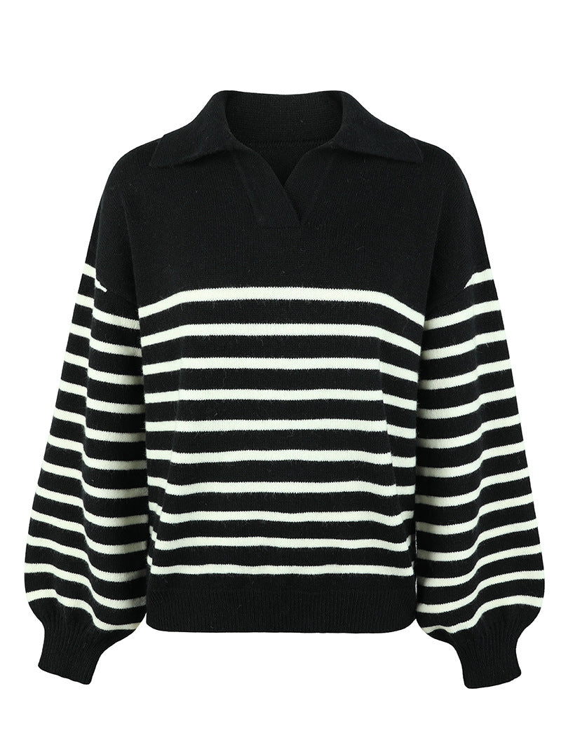 Women Sweaters Kniting Pullover Bicolor Stripes