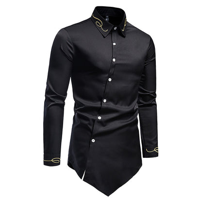 Men Turnover Collar Oriental Incline Long Sleeves Shirt